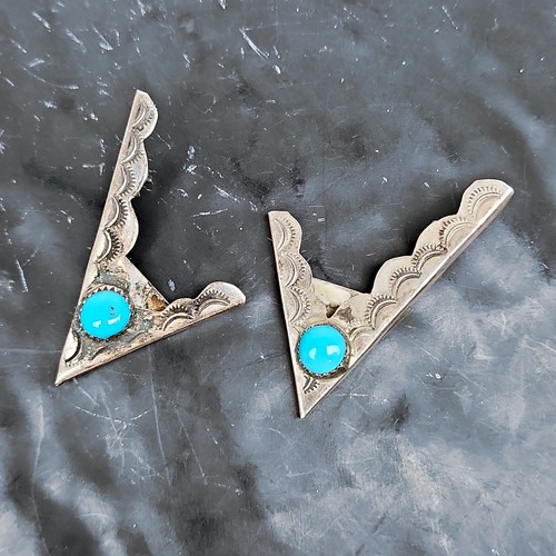 Navajo Turquoise Sterling Collar Tips Sadie Randolph Vintage Western Pair 💎