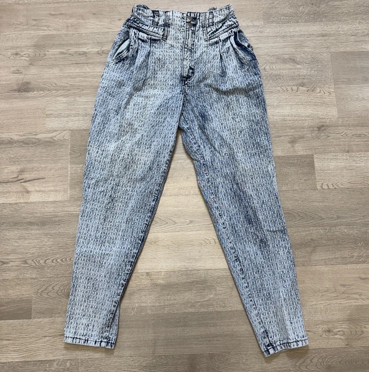 Vintage 80s Acid Wash Jeans Juniors 7 High Rise Pleated Tapered