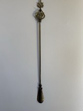 Vintage Solid Brass Elongated Ornate Shoe Horn 20 With Brass Hook Gold Tone