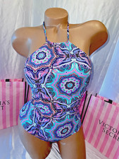 Victorias Secret Swim Suit One Piece High Neck Open Back Hot Pink Paisley XS