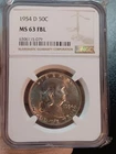 1954 D Half Dollar Ngc Ms63 Fbl . Key Date.