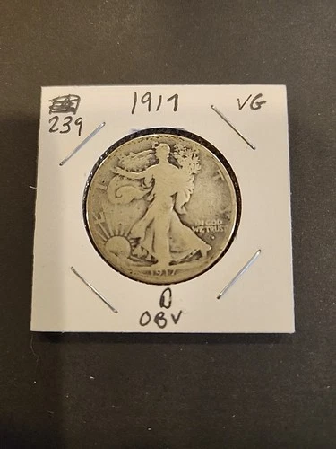 1917-D Walking Liberty Half Dollar Obverse Mint Mark Very Good Condition