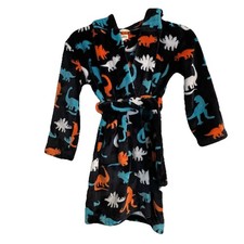 Hatley Dinosaur Fleece Robe Boys Size Large 6/7 Front Patch Pockets Belt