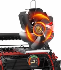 XTIMES Wood Stove Fan Heat Powered Fireplace Fan with Magnetic Thermometer Therm