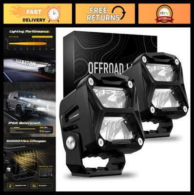 80W 10800LM LED Pod Lights - IP68 Waterproof Off-Road Spot Lights for Truck, Jee