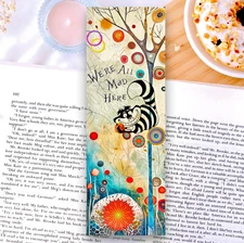 Cheshire Cat Bookmark -  Laminated 6x2 Alice In Wonderland Themed, Reader Gift