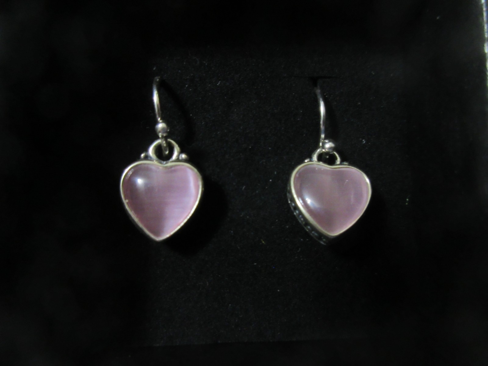 Sterling Silver PINK HEARTS FILIGREE FLOWER Dangles Pierced Earrings Hooks