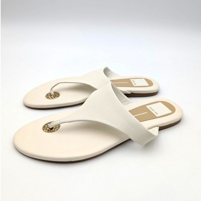 Dolce Vita Kittle Leather Flat Sandals Open Toe Women's Off White Sz US7.5 EU38