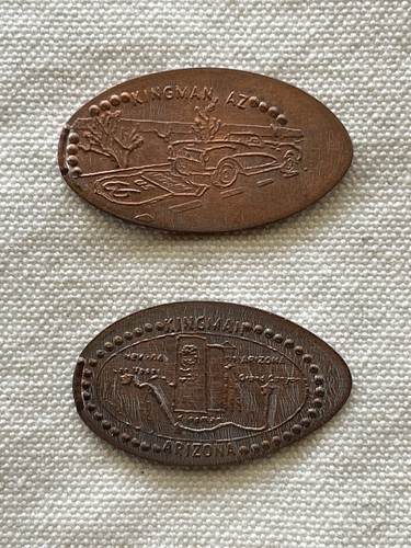 Two Elongated KINGMAN, AZ Post-1982 Zinc Pennies Two Images 100% 4 Charity
