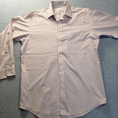 Brooks Brothers Regent Mens 16.5 34 Non Iron Shirt Orange Blue Striped Cotton