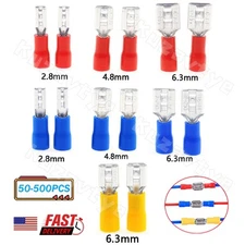 50/500X Insulated Spade Crimp Wire Connectors 2.8mm 4.8mm 6.3mm Female Terminals