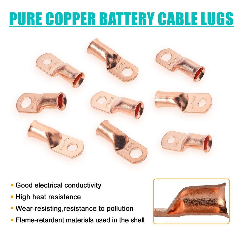 10/30X Bare Copper Lugs Weld Crimp Ring Terminals 2/0 1/0 1 2AWG Wire Connectors - Image 4 of 4