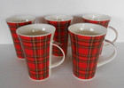 Set of Five Leonardo Collection Red Plaid Tartan Coffee Tea Mugs Fine Bone China