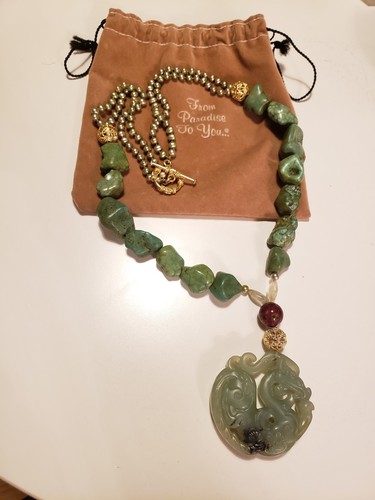 RARE CHINESE JADE PEARLS Natural green Gemstone Dragon Necklace Chunky artistic - Picture 1 of 5