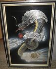 Vintage-Glass Art- Striking-Dragon Art Work-Stunning Wall Hanging 19"L.X 14"W