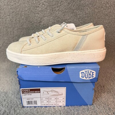 NEW Heydude Cody Kids size 4Y Heathered Mesh Tan Casual Sneaker Shoes
