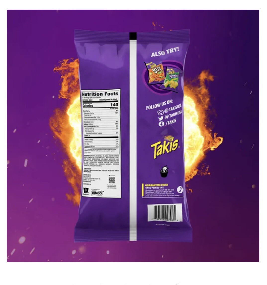 Takis FUEGO CHIPPZ 8 oz Hot Chili Pepper & Lime ThinCut Potato Chips