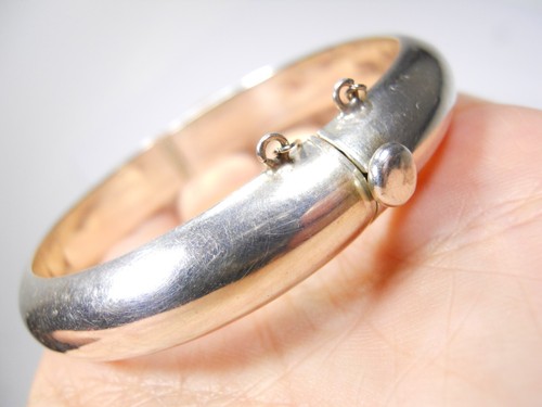 VINTAGE STERLING SILVER 925 HIDGE BANGLE 12mm BRACELET - Picture 12 of 21