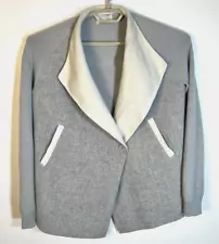 M.PATMOS Women's Medium Grey Wool & Cotton w/ Leather Trim 1 Button Cardigan