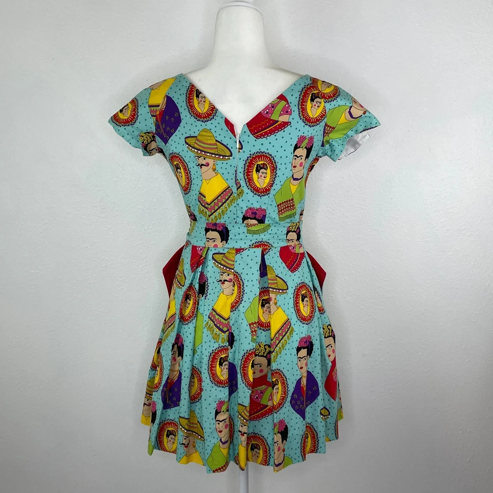 Vestido Victory Parade London UK 10 US 6 Corto Algodón Frida Kahlo Retro Novedad Foto 4 de 4