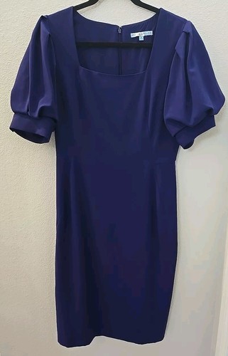 Antonio Melani Ruched Short Sleeve Sheath Dress Mosaic Blue Sz 6 Business