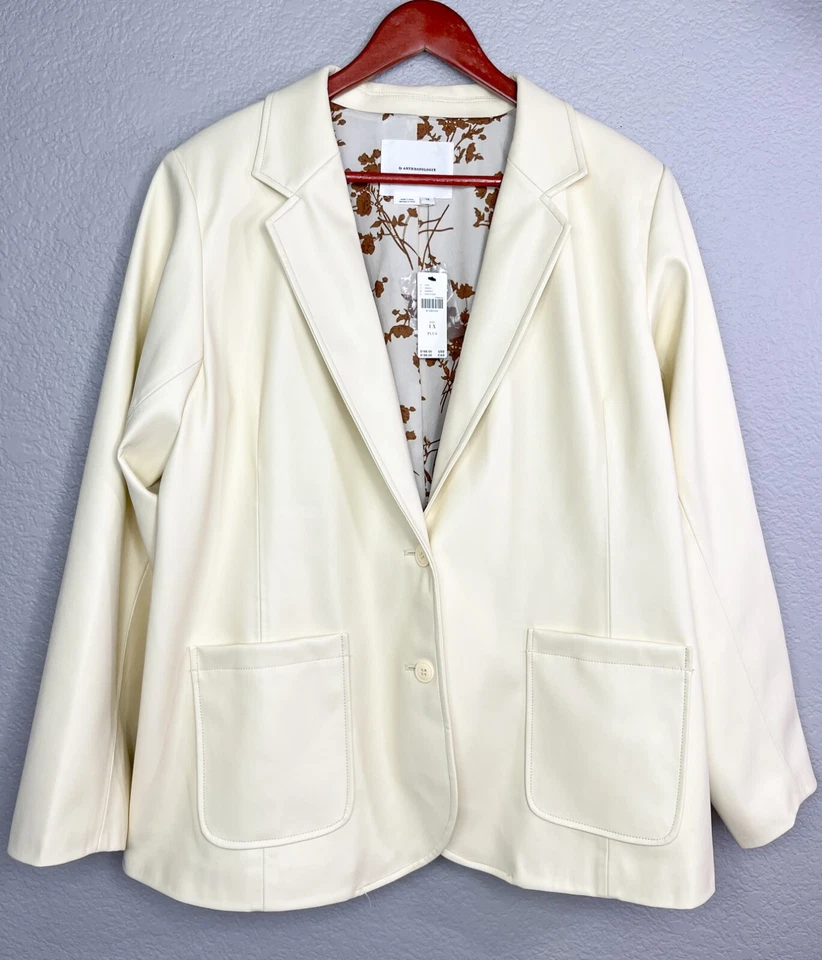 Blazer By Anthropologie Imitación Cuero Mantequilla Marfil Talla 1X Estilo 4115583310007