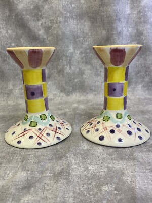 Set Of 2 VTG Vicki Carroll Candle Holder Bloomin Blossoms Signed Dated 1996