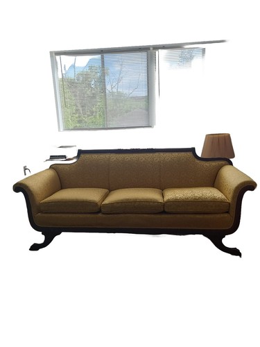 Antique Davenport Sofa With Fabric Gold And Mahogany Wood Emphasize Elegant - Picture 9 of 19