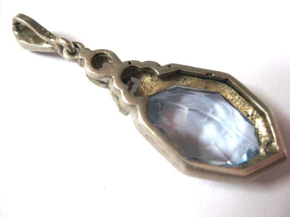 Pendente Art Deco Argento 835 Con Topazio Blu, 3,66 G - Immagine 3 di 3