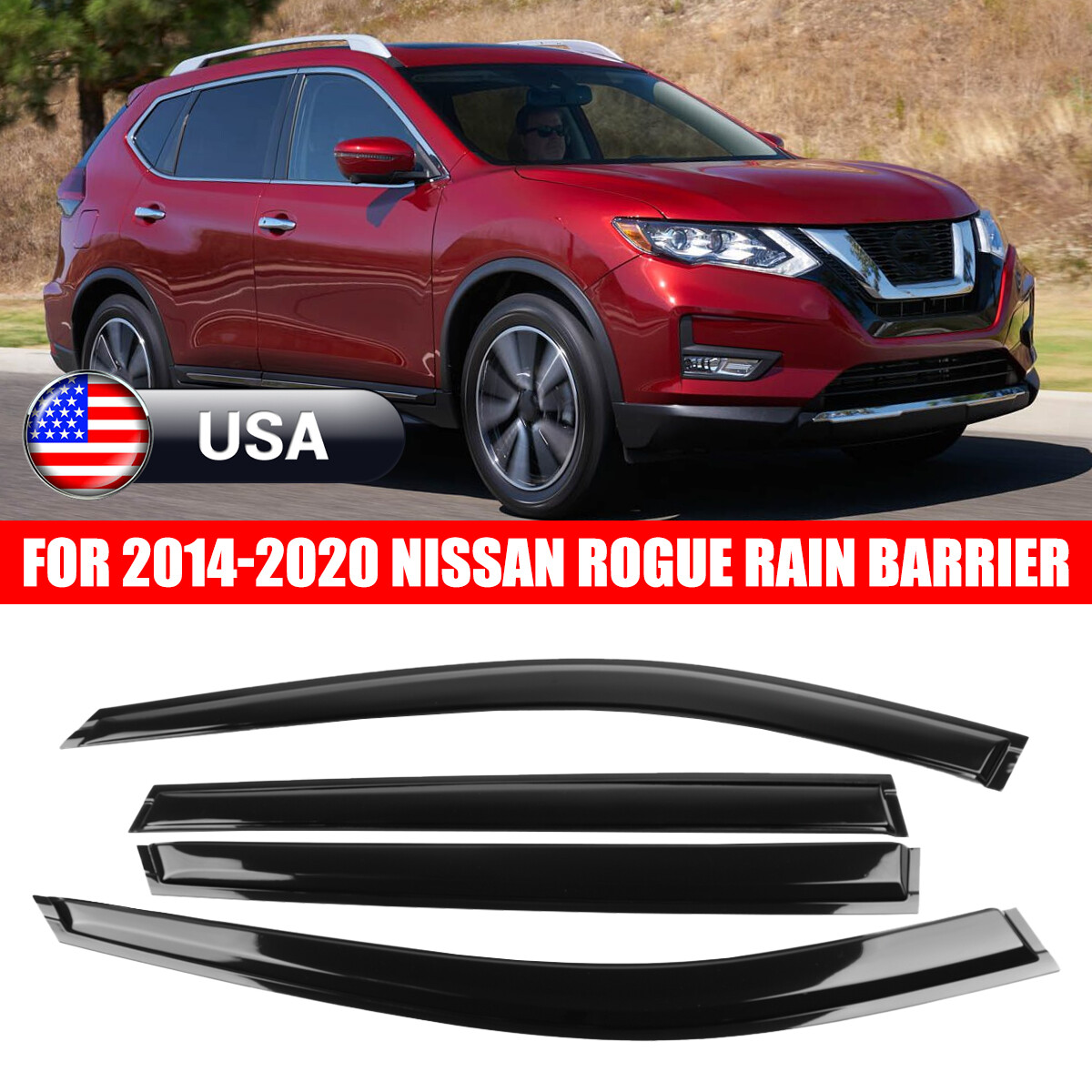 4x Nissan Rogue 2014-2020 Window Visors Sun Rain Guards Vent Shade Deflector