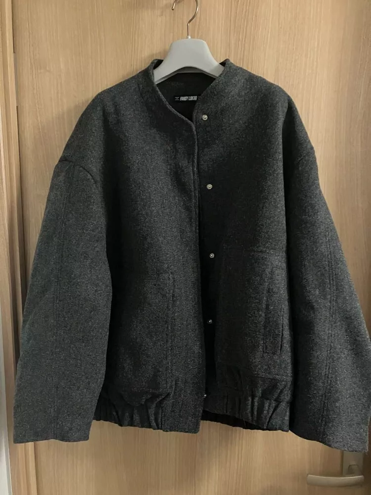 2023 Wool blend bomber jacket long sleeved top casual loose fitting