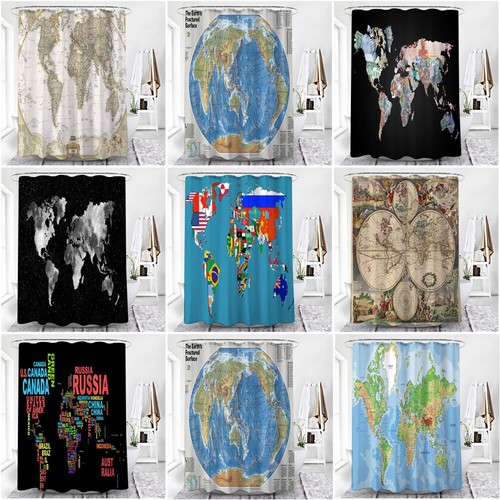 Extra Long World Map Shower Curtain Waterproof Bathtub Curtain with 12Hooks Gift - Bild 3 von 35