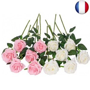 Floralsecret 12 Pièces Roses Artificielles Bouquet de Fleurs Faux (Blanc, Rose)