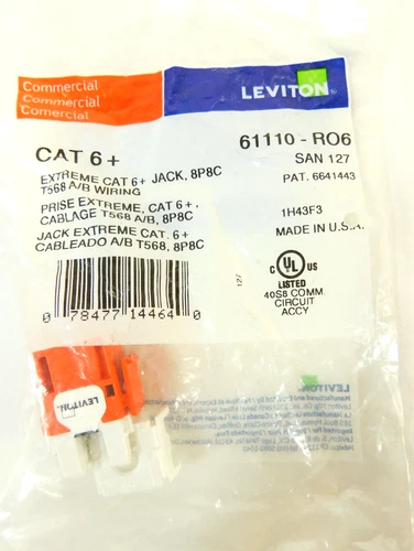 Leviton eXtreme Cat6 QuickPort Connector, Orange 61110-RO6
