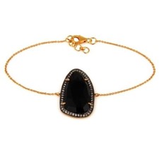 18K Gold Plated 925 Sterling Silver Black Onyx CZ Designer Bracelet Jewelry
