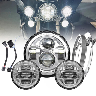 Für Harley Davidson Street Glide 7'' LED Scheinwerfer 2X 4.5'' Nebelscheinwerfer