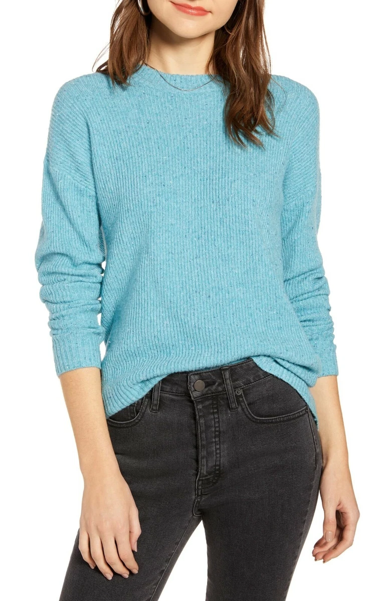 Something Navy Crew Neck Sweater Small Flecked Blue Turquoise Teal Knit Top