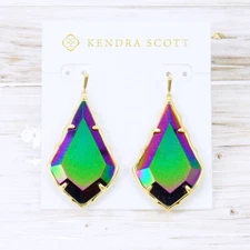 NWOT Kendra Scott Large Alex Faceted Iridescent Blue Goldston Earring Gold