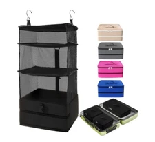 Caroeas Portable Hanging Travel Organizer, 3 Shelves, Black