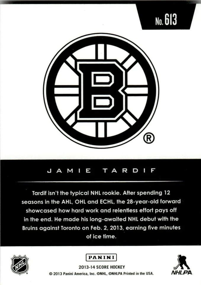 2013-14 Score Black Jamie Tardif Rookie Boston #613 - Image 2 of 2