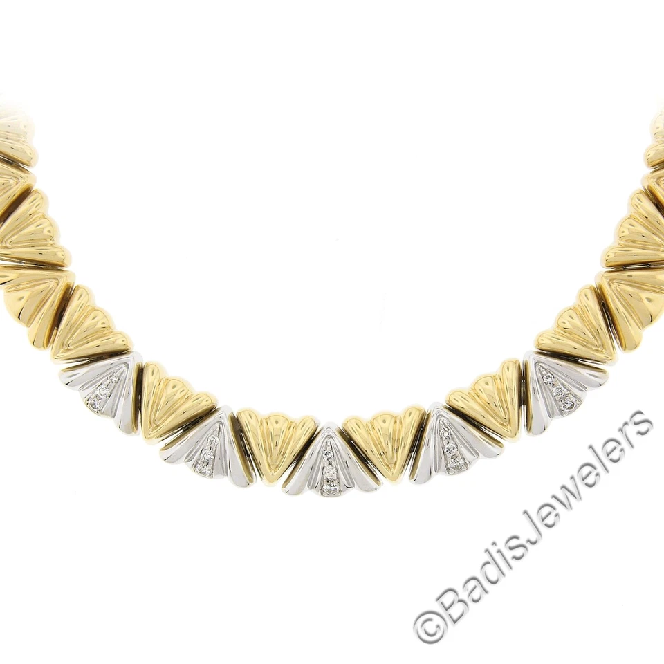 Chiampesan Italian 18K TT Gold Diamond Fancy Puffed Triangular Link 16" Necklace - Image 4 of 4