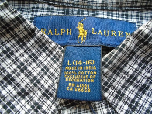 NWT Boys Large 14-16 Ralph Lauren Black/White Plaid Button Down L/S Shirt - Picture 3 of 7