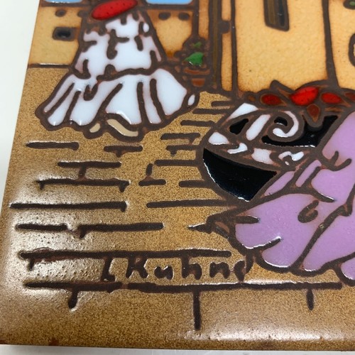 Vtg 1990 Earthtones 6" Ceramic Tile L. Kuhne Women Villagers Southwestern Adobe - Picture 2 of 5