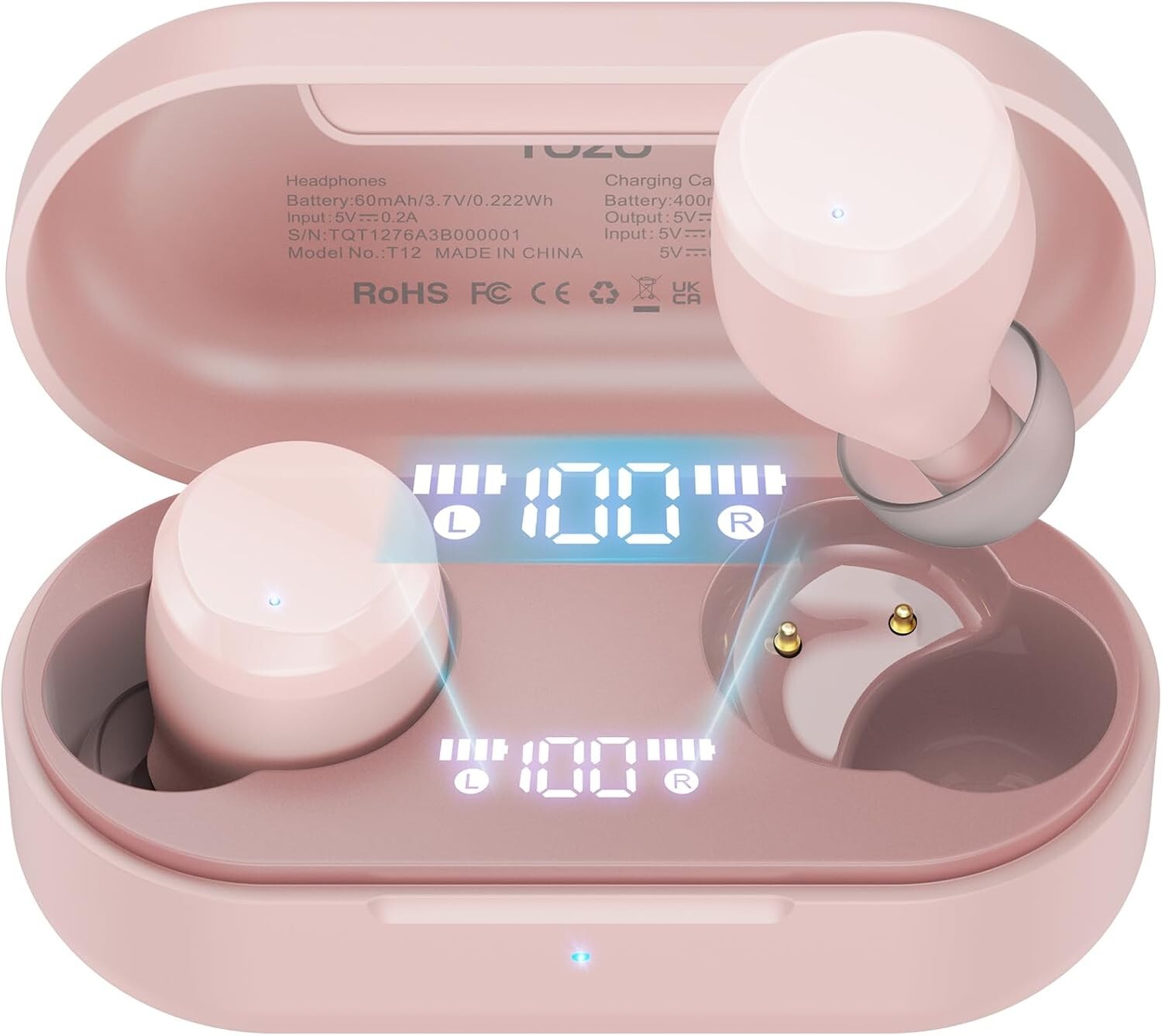 T12 Wireless Earbuds LED Digital Display IPX8 Waterproof Bluetooth Headse