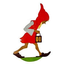 1930 Bajkowy drewniany obraz Mertens-Sztuka: Nagie kolano-Gnom z latarnią 24cm RZADKI