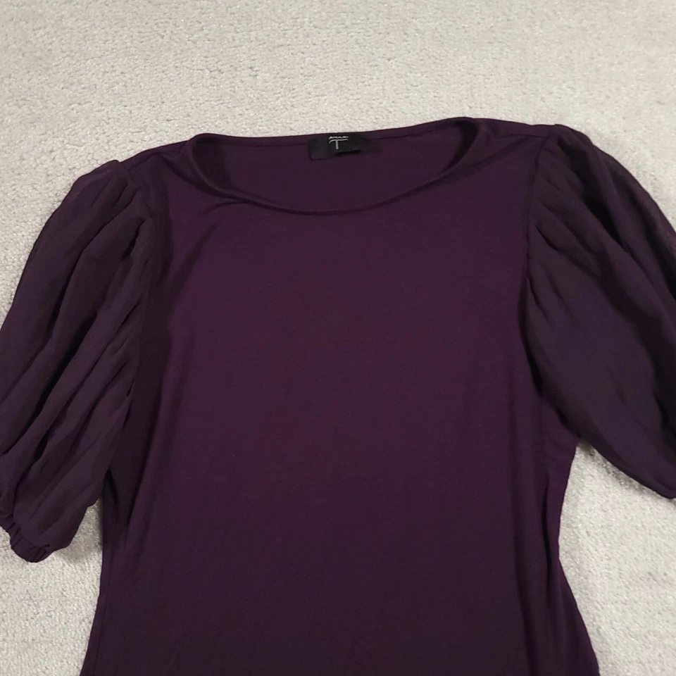 Camisa Tahari Para Mujer XS Púrpura Manga Corta Globo Blusa Cuello Redondo Elastizada Foto 3 de 4