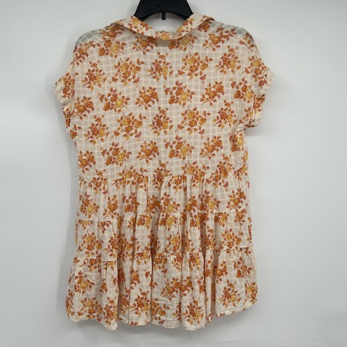 Jane + Delancey Top Women's Sz M Orange Floral Button Lightweight Peasant Boho - Picture 2 of 7