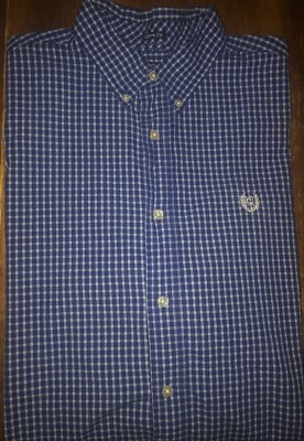 Mens Chaps Custom Fit Long Sleeve Plaid Button Front Shirt Size Large LG L - EUC
