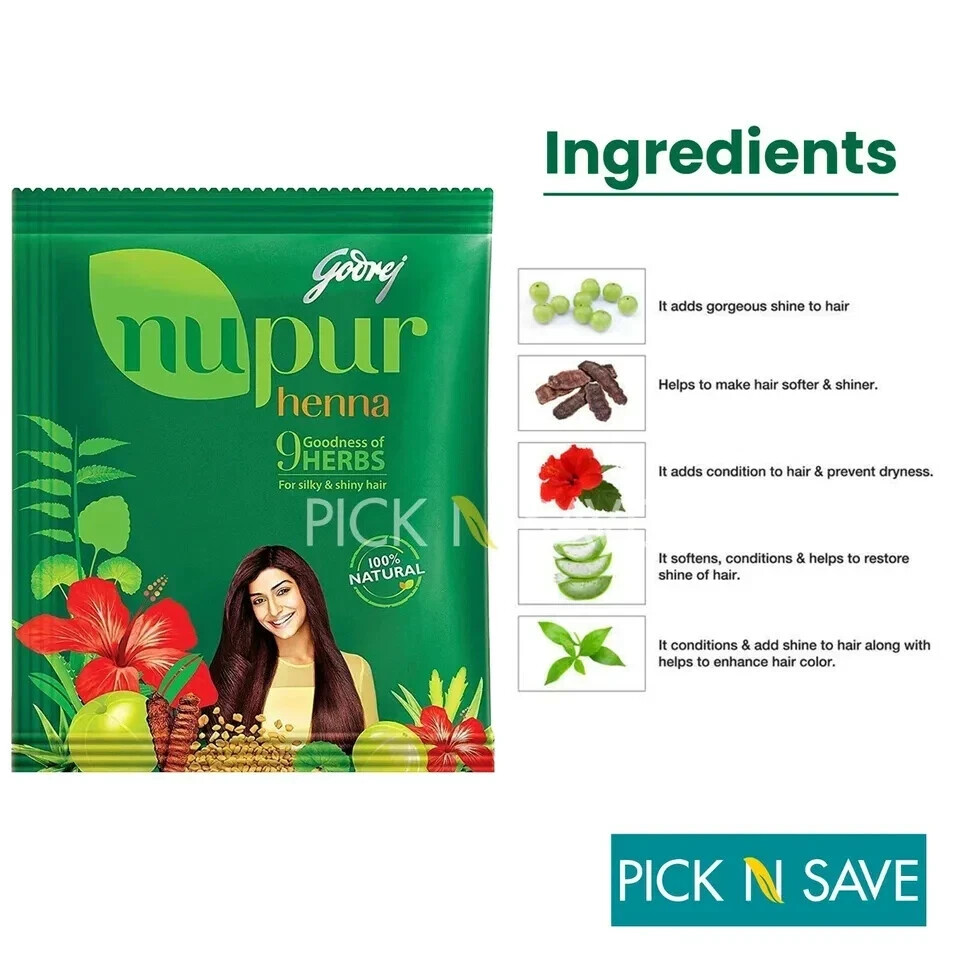 Godrej Nupur Heena Hair Colour 120g – 100% Pure Henna Powder for
