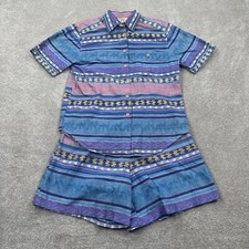 Bold Spirit Vintage Men's Striped Linen Beach Shirt and Short Set Size M Blue